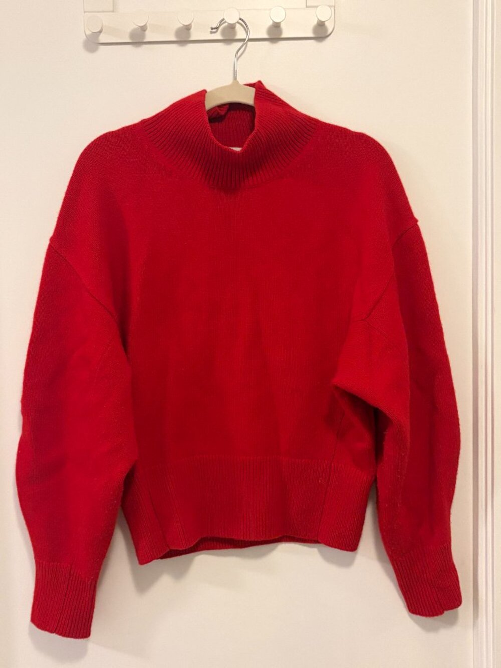 COS Funnel-Neck Waisted Wool Sweater Red 100% Wool Mock Neck Size M